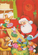 PAPÁ NOEL Animales NAVIDAD Fiesta Vintage Tarjeta Postal CPSM #PAK501.ES - Santa Claus