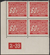 077/ Pof. DL 7, Corner 4-block, Non-perforated Border, Plate Number 2-39 - Unused Stamps