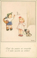 MARIA PIA FRANZONI TOMBA SIGNED 1940s POSTCARD - CHILDREN & DOG / BAMBINI & CANE (5722) - Autres & Non Classés