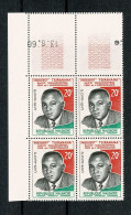 MADAGASCAR   Président (cylindre Monté à L'envers)  Bloc De 4 Coin Daté  13.6.60 ** Gomme Intacte - Madagaskar (1960-...)