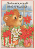 Bonne Année Noël OURS EN PELUCHE Vintage Carte Postale CPSM #PAU803.FR - New Year