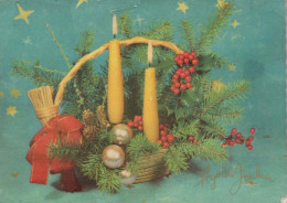 Bonne Année Noël BOUGIE Vintage Carte Postale CPSM #PAT630.FR - New Year