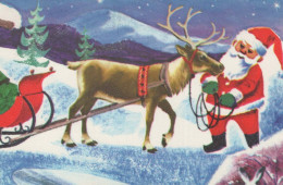 SANTA CLAUS Happy New Year Christmas DEER Vintage Postcard CPA #PKE038.GB - Kerstman