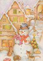 Happy New Year Christmas SNOWMAN Vintage Postcard CPSM #PBM528.GB - Año Nuevo