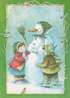 Happy New Year Christmas SNOWMAN CHILDREN Vintage Postcard CPSM #PAZ719.GB - New Year