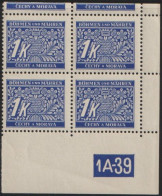 080/ Pof. DL 9, Cut Corner 4-block, Perforated Border, Plate Number 1A-39 - Unused Stamps