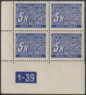 081/ Pof. DL 12, Corner 4-block, Perforated Border, Plate Number 1-39 - Neufs