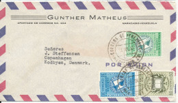 Venezuela Air Mail Cover Sent To Denmark 20-7-1957 MAP On The Stamps - Venezuela
