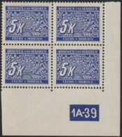 082/ Pof. DL 12, Corner 4-block, Non-perforated Border, Plate Number 1A-39 - Nuevos