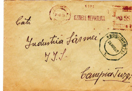 POSTAL HISTORY 1953 RARE RECTANGULAR STAMP BUCURESTI,CANCELLATION RED 0,55 LEI,REPUBLIC FACTORY  COVERS TO CAMPIA TURZII - Covers & Documents