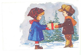 ILLUSTRATEUR - Couple D' Enfants - Cadeau Dans Paysage De Neige  (A DIVERS 87) - 1900-1949