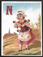 Chromo Dos Vierge - ALPHABET, Lettre N - NOURRICE- Jeune Fille Avec Bébés Dans Les Bras - Autres & Non Classés