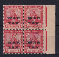 Trinidad & Tobago: 1918   Britannia 'War Tax' OVPT    SG186    1d       Used Block Of 4 - Trinidad En Tobago (...-1961)