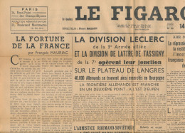 LE FIGARO, Jeudi 14 Septembre 1944, N° 22, Division Leclerc, De Lattre De Tassigny, Plateau De Langres, Collaboration... - Allgemeine Literatur