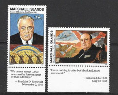 Les Grands Libérateurs : Winston Churchill & Franklin.D.Roosevelt.  2 Timbres Neufs ** Des îles Marshall - Guerre Mondiale (Seconde)