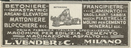 Macchine Per Edilizia L. VENDER & C. - Pubblicità 1925 - Advertising - Werbung