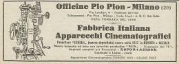 Apparecchi Cinematografici EUREKA - Pubblicità 1925 - Advertising - Werbung