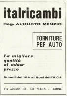 Forniture Per Auto ITALRICAMBI - Rag. Menzio - Pubblicità 1967 - Advertis. - Pubblicitari