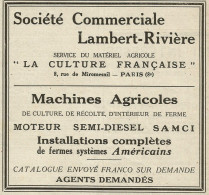 Machines Agricoles Lambert Rivière - Pubblicità 1922 - Advertising - Publicidad