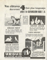 URSUS La Cloture Qui Dure - Pubblicità 1961 - Advertising - Advertising