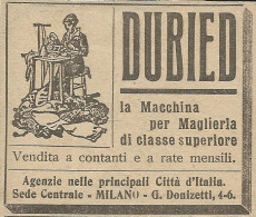 Macchina Per Maglieria DUBIED - Pubblicità 1924 - Advertising - Publicités