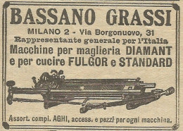 Bassano Grassi - Macchine Per Maglieria - Pubblicità 1924 - Advertising - Publicités