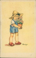 MARIA PIA FRANZONI TOMBA SIGNED 1940s POSTCARD - BOY & FLOWERS - EDIT DEGAMI 186  (5730) - Other & Unclassified