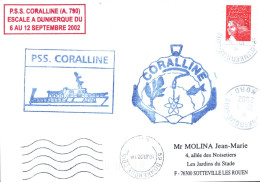 ENVELOPPE AVEC CACHET P.S.S. CORALLINE - ESCALE A DUNKERQUE DU 6 AU 12/09/2002 - DUNKERQUE CDIS - Naval Post