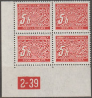 072a/ Pof. DL 1, Corner 4-block, Non-perforated Border, Plate Number 2-39 - Neufs