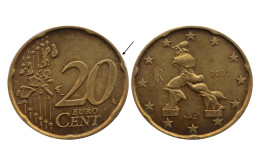 ERRORE EURO !! ITALIA 20 CENTESIMI 2002 FRATTURA DI CONIO  !!! 41 - Variétés Et Curiosités
