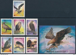 Mi 74-80 A + Block 11 A ** MNH Raptors Birds Of Prey Osprey Eagle Vulture Falcon - Kirgizië