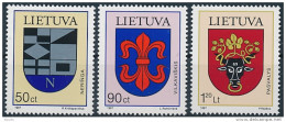 Mi 652-54 ** MNH Coat Of Arms Heraldry Neringa Vilkaviškis Pasvalys - Litouwen