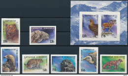 Mi 54-60 B + Block 7 B ** MNH Fauna Bear Leopard Eagle Marmot Vulture Fox Sheep Imperforated - Kyrgyzstan