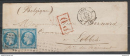 RRR GRAND "PD" + LIGNE Du MIDI +GROS PTS Sur PAIRE N°14A TBE Et BE Lettre Pour BELGIQUE Cote>>> 700€ - 1853-1860 Napoléon III.