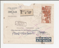 Lettre Recommandée AEF (Moyen Congo) Chemin De Fer Congo-Océan Pour Paris (Retour à L'envoyeur) Par Avion - Cartas & Documentos