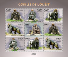 Togo 2023,  Animals, Western Gorilla, 9val In BF - Togo (1960-...)