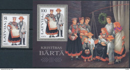 Mi 424 + Block 7 ** MNH / Regional Costumes / Christening In Bārta - Letland