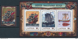 Mi 454 + Block 11 ** MNH / Old Baltic Sailing Ships / Joint Issue - Letland