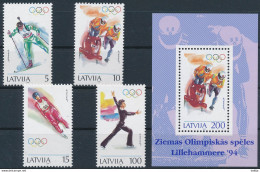 Mi 364-67 + Block 4 ** MNH / Winter Olympics Lillehammer 1994 / Biathlon, Bobsleigh, Skeleton, Figure Skating - Lettonie