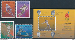 Mi 427-30 + Block 9 ** MNH / Summer Olympics Atlanta 1996 / Cycling, Handball, Racewalking, Kayaking, Javelin - Letonia