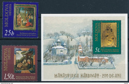 Mi 375-76 + Block 7 MNH ** / Christmas - Religious Art Icon Painting - Star Of Bethlehem, Adoration Of The Magi, Bible - Moldawien (Moldau)