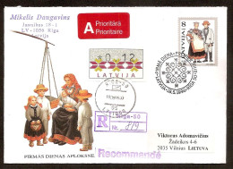 LATVIA 1996●Costumes●Mi424+ATM1 FDC R-Cover Sent To Lithuania - Lettonia