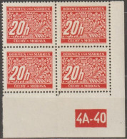 076b/ Pof. DL 3, Corner 4-block, Non-perforated Border, Plate Number 4A-40 - Neufs