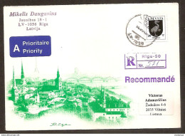 Latvia 1995●Crane●Bird●Heraldic●Mi401I●R-Cover Sent To Lithuania - Latvia