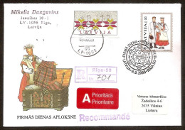 LATVIA 1995●Costumes●Mi407+ATM1● R-Cover Sent To Lithuania - Disfraces