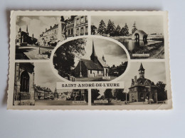 Saint André De L'Eure - CPSM Petit Format 27 - Multivues : Eglise; Lavoir; Hôtel De Ville; Place A.Briand - Autres & Non Classés