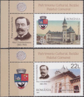 2024, Romania, Buzău, Buildings, City Halls, Coats Of Arms, Politicians, 2 Stamps+Label, MNH(**), LPMP 2455 - Nuovi