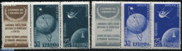 Romania 1957 First Satellites 2x 2v+tab [:T:], Mint NH, Transport - Space Exploration - Unused Stamps