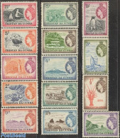 Tristan Da Cunha 1954 Definitives, Island Views 14v, Mint NH, Nature - Transport - Various - Birds - Penguins - Sea Ma.. - Ships