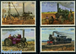 Zambia 1983 Steam Engines 4v, Mint NH, Transport - Various - Railways - Agriculture - Treinen